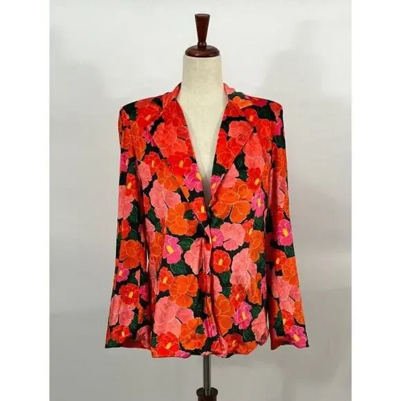 MIXED by Nasrin Sz XS Red Pink Floral Velvet Blazer Jacket Ruby - Picture 8 of 10